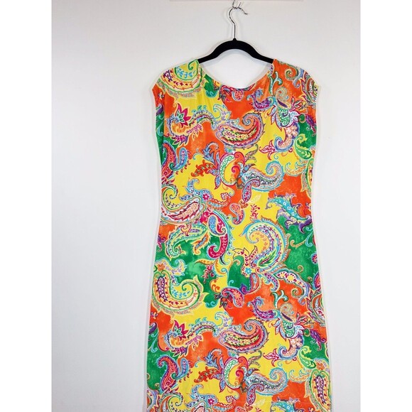 LRL Ralph Lauren Dress Orange Mini Floral Paisley Sheath Stretch Boho Medium - Picture 7 of 10